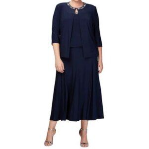 Jeanne Alexander Matte Jersey Plus Size Jacket Dress with Beading